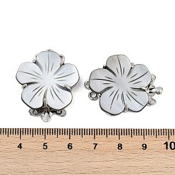 真鍮製ボックスクラスプ  黒のシェルと  花  1連  3穴  プラチナ  6mm  穴：32.5x26x8mm&nbsp;KK-M299-03