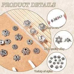 400個7スタイルチベットスタイルアロイビーズキャップ  カドミウムフリー＆鉛フリー  ミックスカラー  7~11x2~5mm  穴：1~2mm&nbsp;TIBE-YW0001-80