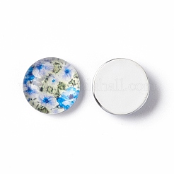 ハーフラウンド/ドーム花の印刷されたガラスカボション  ミックスカラー  10x4mm&nbsp;GGLA-A002-10mm-UU