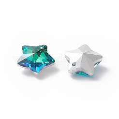 電気メッキガラスチャーム  多面カット  スター  ミディアムアクアマリン  13x13.5x7mm  穴：1.2mm&nbsp;X-GLAA-H104-A05