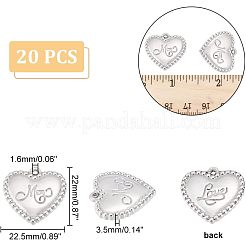 母の日 304 ステンレススチールペンダント  ママと愛という言葉のハート  ステンレス鋼色  22x22.5x3.5mm  穴：1.6mm  20個/箱&nbsp;STAS-UN0039-84