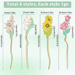 合金エナメルブックマーク4個、4スタイル  花のヘアスティック  混合図形  139.5~140x26.5~30.5x1.8~2mm  1個/スタイル&nbsp;AJEW-SC0002-91