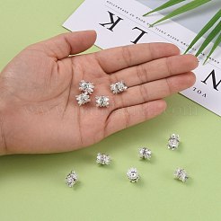 真鍮製のラインストーンビーズキャップ  キャップスペーサー  花  銀色のメッキ  透明  サイズ：直径約8mm  厚さ9mm  穴：0.8mm&nbsp;X-RB-H042-14