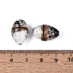 明るい手作りの金の砂のランプワークビーズ  双円錐形  ホイル付き  暗闇で光る  ホワイト  18~19x11.5~12.5mm  穴：1.4~1.6mm&nbsp;FOIL-N035-01C