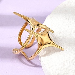 女性用304ステンレススチールカフオープンリング  二重星  イオンプレーティング（ip）  18KGP本金メッキ  32.5mm  内径：20mm&nbsp;RJEW-L342-02G