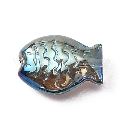 電気メッキガラスビーズ  フル虹メッキ  魚  士官候補生ブルー  10x14x6mm  穴：0.8mm&nbsp;EGLA-WH0002-02C