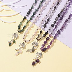 天然混合宝石 & パール & キュービック ジルコニア ツリー オブ ライフ ペンダント ネックレス  316サージカルステンレスジュエリー  15.91インチ（40.4cm）&nbsp;NJEW-JN04335