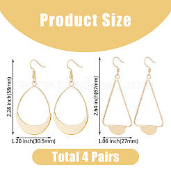 女性用合金ダングルイヤリング 4ペア 4スタイル  トライアングル＆ティアドロップ  プラチナ·ゴールデン  58~67x27~30.5mm  1ペア/スタイル&nbsp;EJEW-FI0002-82