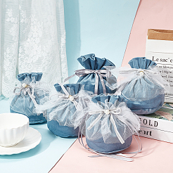 ベルベットジュエリー巾着ギフトバッグ12個  プラスチックイミテーションパール＆ホワイトヤーン付き  結婚式の好意のキャンディーバッグ  スチールブルー  14.2x14.9x0.4cm&nbsp;TP-NB0001-30D