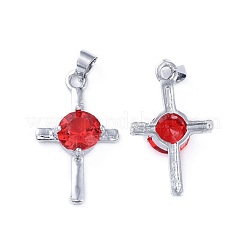 ラインストーンチャーム  プラチナトーンの真鍮パーツ  クロス  ライトシャム  27x15.5x5.5mm  穴：3.5x4mm&nbsp;KK-L157-09B