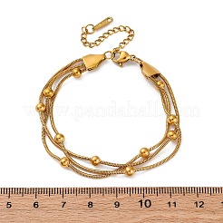 ステンレススチールのマルチ連ボールブレスレット  女性用ラウンドスネークチェーンブレスレット  18KGP本金メッキ  6-1/4~6-3/4インチ（15.9~17cm）&nbsp;BJEW-L687-01G