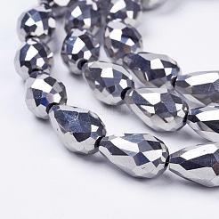 電気メッキガラスビーズセット  多面カット  ティアドロップ  プラチナメッキ  15x10mm  穴：1mm  約50個/連  27.1インチ&nbsp;EGLA-D017-15x10mm-7