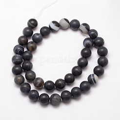 天然石黒瑪瑙ビーズ連売り  ラウンド  グレードA  艶消し  染め＆加熱  ブラック  6mm  穴：1mm  約61個/連  15インチ&nbsp;X-G-K166-12-6mm-03