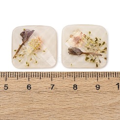 クリア樹脂カボション  インナーフラワー  正方形  19.5x20x5.5mm&nbsp;RESI-K033-12B
