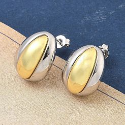 女性用真鍮ツートンスタッドピアス  ラックめっき  持続的なメッキ  カドミウムフリー＆鉛フリー  18KGP本金メッキ  オーバル  12x15.5mm&nbsp;EJEW-U057-04G-B