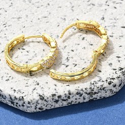 真鍮クリアキュービックジルコニアフープピアス  葉  18KGP本金メッキ  23x5.5mm&nbsp;EJEW-M047-21G