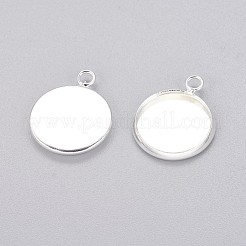 真鍮製カボションセッティングペンダント  プレーンエッジベゼルカップ  鉛フリー＆カドミウムフリー  銀色のメッキ  トレイ：12mm  17x14x2mm  穴：1.5mm&nbsp;X-KK-B534-D-S