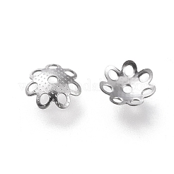 変色しない304ステンレススチールビーズキャップ  マルチ花弁  花  ステンレス鋼色  7x7.5x1.5mm  穴：1mm&nbsp;STAS-K194-05P