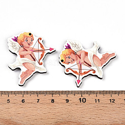 印刷された木製のペンダント  バレンタインデースタイル  天使と妖精  40x34x2.8mm  穴：1.6mm&nbsp;WOOD-T032-04Q