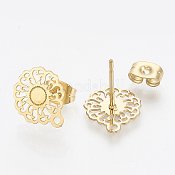 304ステンレススチールスタッドピアス金具  カン付き  花  ゴールドカラー  12.5x10.5mm  穴：1mm  ピン：0.7mm&nbsp;STAS-S079-35A