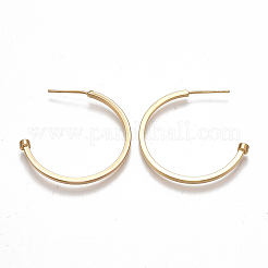 真鍮製スタンドピアス  ハーフフープピアス  ニッケルフリー  18KGP本金メッキ  30x30mm  ピン：0.8mm&nbsp;KK-T038-487G