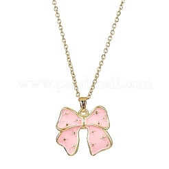 304ステンレスネックレス  アズキチェーン  女性用蝶結び合金エナメルペンダントネックレス  ゴールドカラー  ミックスカラー  15.94インチ（40.5cm）&nbsp;NJEW-JN05033