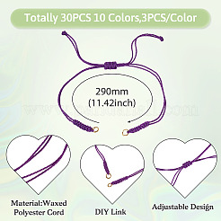 30個 10色ワックスポリエステルコード編みブレスレット作り  ミックスカラー  11-3/8インチ（29cm）  10個/セット&nbsp;BJEW-TA00653