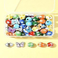 プリントウッドビーズ  蝶と蜂と丸  ミックスカラー  15.5~17.5x15.5~20x5.5~16mm  穴：2.5~4.5mm&nbsp;WOOD-FS0001-29