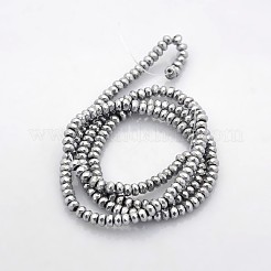 電気メッキ磁気無し合成ヘマタイトビーズ連売り  ファセットロンデル  プラチナメッキ  3x2mm  穴：1mm  約214個/連  15.7インチ&nbsp;G-J208G-13