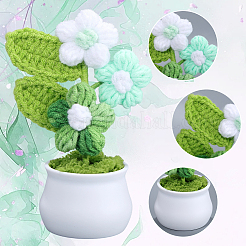 手編みの鉢植えかぎ針編みの花1個  ワスレナグサ  プラスチックの花瓶付き  ライトシアン  80x58x140mm&nbsp;DJEW-SC0001-15B