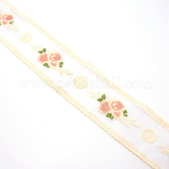 ジュエリー作りのためのポリアミド糸レースリボン  花  淡黄色  3-1/2インチ（90mm）&nbsp;OCOR-WH0063-58A