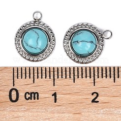 合成ターコイズ半円形チャーム  304ステンレススチール製金具付き  プラチナ  12.5x10x5mm  穴：1.2mm&nbsp;STAS-L022-399P-07
