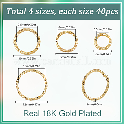 4種類の真鍮製丸カン  オープンリング  18KGP本金メッキ  6~12x1mm  内径：3.5~10mm  40個/スタイル&nbsp;KK-SC0005-49G