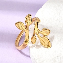 女性用304ステンレススチールカフオープンリング  葉  イオンプレーティング（ip）  18KGP本金メッキ  23mm  内径：18mm&nbsp;RJEW-L342-10G