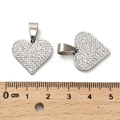 201 ステンレススチール粘土ペンダント  ラインストーン付き  ハート  ステンレス鋼色  クリスタル  18.5x20x3mm  穴：8.5x4mm&nbsp;STAS-R166-02C-P