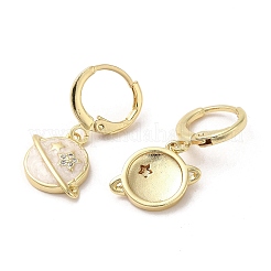 プラネット リアル 18K ゴールド メッキ ブラス ダングル レバーバック イヤリング  エナメル質とキュービックジルコニア付き  ホワイト  26.5x15mm&nbsp;EJEW-L268-034G-03