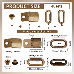 鉄製野球帽キャップバックルストラップ留め金クリップキット40セット  アイレット付き帽子キャップバックル  バックパックストラップ用の調節可能なバックル  アンティークブロンズ  21x21x7mm&nbsp;FIND-BC0014-10AB