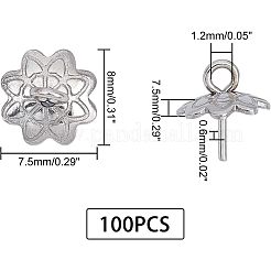 ステンレス鋼ペグベイルペンダント  カップペグベイル  片穴ビーズ  8花びら  花  ステンレス鋼色  8x7.5x7.5mm  穴：1.2mm  ピン：0.6mm  100個/箱&nbsp;STAS-UN0009-65