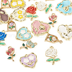 20 個 5 スタイル ラック メッキ合金エナメル ペンダント  カドミウムフリー＆鉛フリー  花との混合形状  ミックスカラー  18~22x9.5~21x2.5~5mm  穴：1.5~1.8mm  4個/スタイル&nbsp;ENAM-TA0003-32
