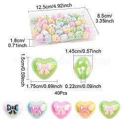 40 個の UV メッキアクリルビーズ  虹色の  ハートやちょう結び  ミックスカラー  15x17.5x14.5mm  穴：2.2mm&nbsp;PACR-FS0001-08