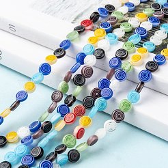 フラットラウンド手作りミッレフィオーリガラスビーズ  ミックスカラー  6x3mm  穴：0.5mm  約65個/連  14.1インチ&nbsp;LK-R004-51