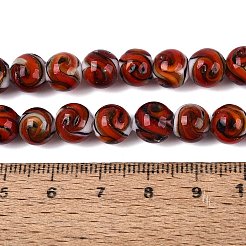 金色の砂を使った手作りのランプワークビーズの連  ラウンド  レッドオレンジ  8mm  穴：0.8mm  約50個/連  15.35''（39センチメートル）&nbsp;LAMP-N037-08D