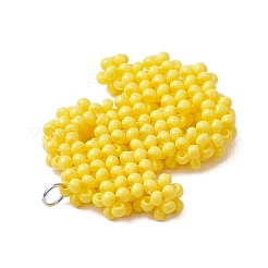 ガラスシードビーズドルペンダント  304ステンレススチール製ジャンプリング付き  きいろ  29x25.5x5mm  穴：3.5mm&nbsp;PALLOY-MZ00475