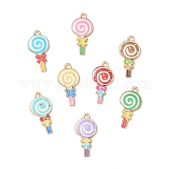 40個8スタイルアロイエナメルペンダント  ゴールドカラー  ロリポップチャーム  ミックスカラー  24x12x2mm  穴：1.5mm  5個/スタイル&nbsp;ENAM-CJ0005-19