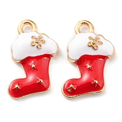 クリスマステーマ合金エナメルペンダント  カドミウムフリー＆鉛フリー  ライトゴールド  クリスマスソックスチャーム  レッド  16.5x10x3mm  穴：1.8mm&nbsp;ENAM-E010-03KCG
