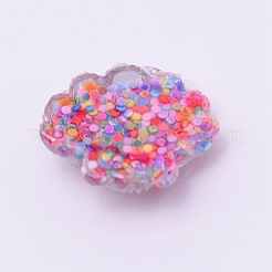 透明なフラットバック樹脂カボションアクセサリー  カラフルなギリッタースパンコール  樹脂ジュエリーのために  シェル形状  カラフル  19x21.5x8mm&nbsp;RESI-WH0009-82