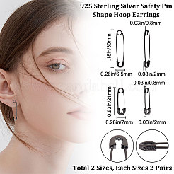 4ペア2サイズ925スターリングシルバー安全ピン型フープピアス（女性用）  ガンメタ色  21~30x6.5~7x2mm  ピン：0.8mm  2ペア/サイズ&nbsp;EJEW-BBC0001-12A