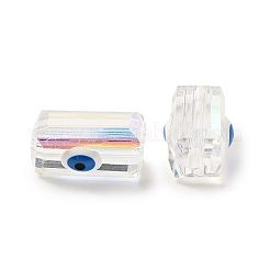透明ガラスビーズ  エナメル  ナザールボンジュウ模様の四角形  ホワイト  12.5x8x7mm  穴：1.5mm&nbsp;GLAA-F121-03J