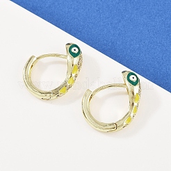 真鍮製マイクロパヴェキュービックジルコニアフープピアス  カドミウムフリー＆鉛フリー  エナメル  ヘビ  18KGP本金メッキ  ミックスカラー  20x21x7.5mm&nbsp;EJEW-B146-02G