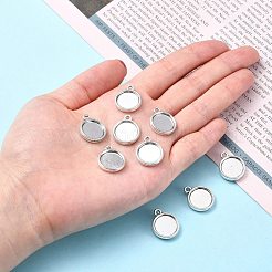 チベット風アンティークシルバー合金フラットラウンドカボションセッティングペンダント  カドミウムフリー＆鉛フリー  両面トレイ  プレーンエッジベゼルカップ  トレイ：12mm  18x15x3mm  穴：1mm&nbsp;X-TIBEP-M022-32AS
